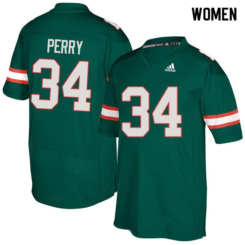 Women Miami Hurricanes #34 Charles Perry College Football Jerseys Sale-Green